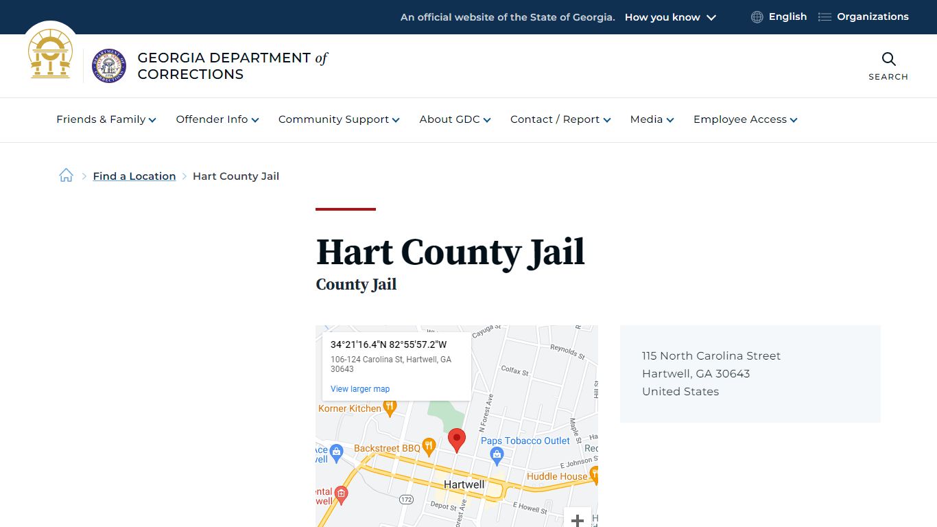 Hart County Jail | Georgia Department of Corrections