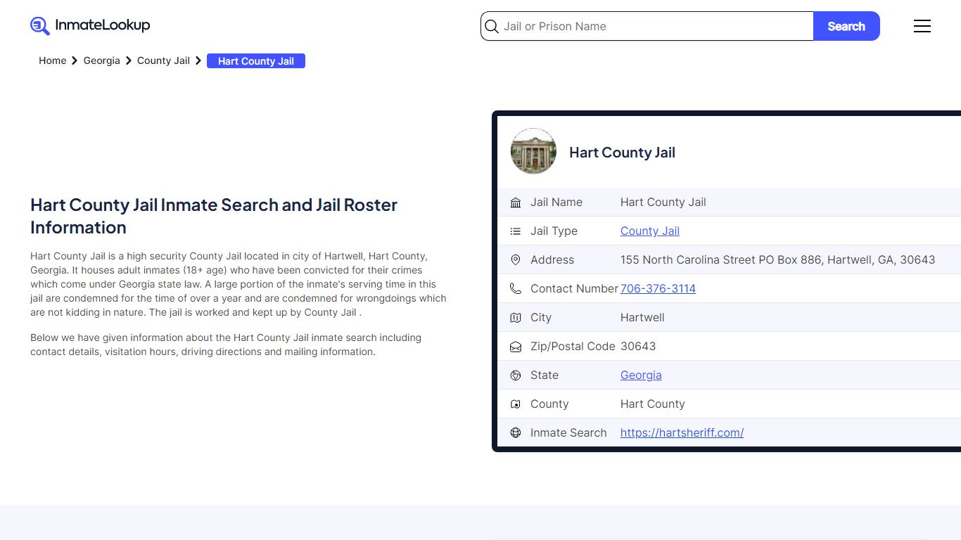 Hart County Jail Inmate Search and Jail Roster Information - Inmate Lookup
